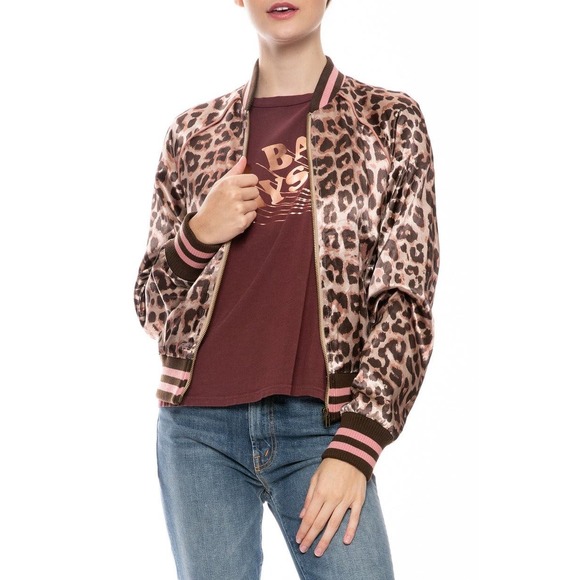 Mother The Letterman Zip Bomber Jacket Leopard Animal Print Sz S Long Sleeves - Picture 1 of 15